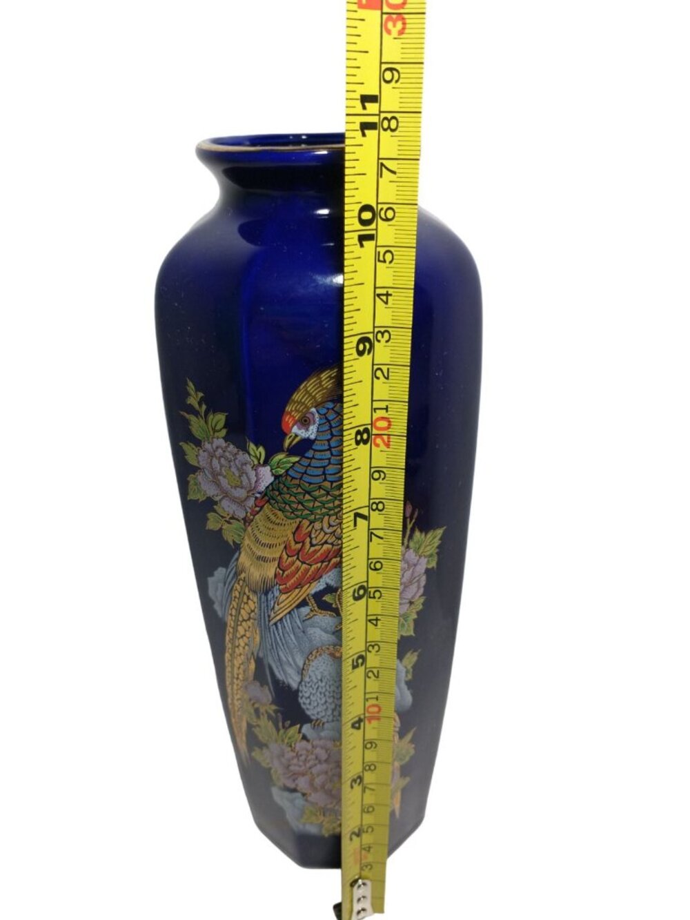 Vtg Cobalt Blue Vase with Pheasant Gold Accents Lot of 2 Japan Signed - Picture 9 of 10